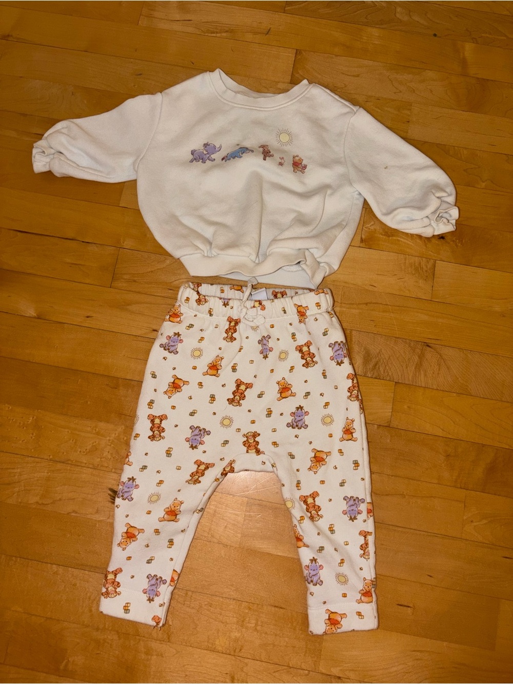 Disney Kids Matching Set White Top with Orange and Purple Bear Print Pants